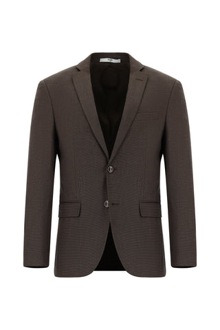  Koyu Kahve Super Slim Fit Ekstra Dar Kesim Klasik Desenli Takım Elbise