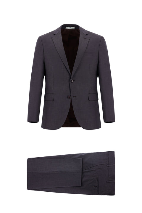 Acı Kahve 7 Drop Slim Fit Dar Kesim Desenli Takım Elbise