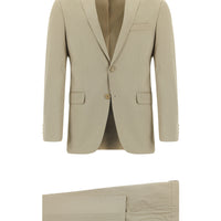 Orta Bej 6 Drop Regular Fit Standart Kesim Desenli Takım Elbise