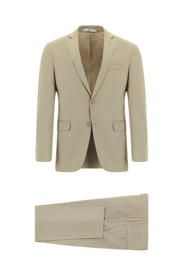  Orta Bej Super Slim Fit Ekstra Dar Kesim Klasik Desenli Takım Elbise