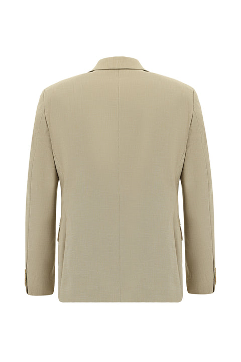 Orta Bej 7 Drop Super Slim Fit Eksra Dar Kesim Desenli Takım Elbise