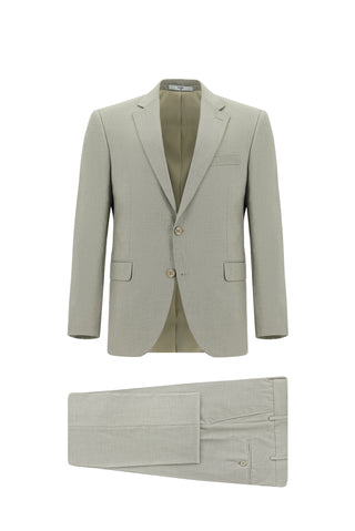  Yağ Yeşili-Olive Super Slim Fit Ekstra Dar Kesim Klasik Desenli Takım Elbise