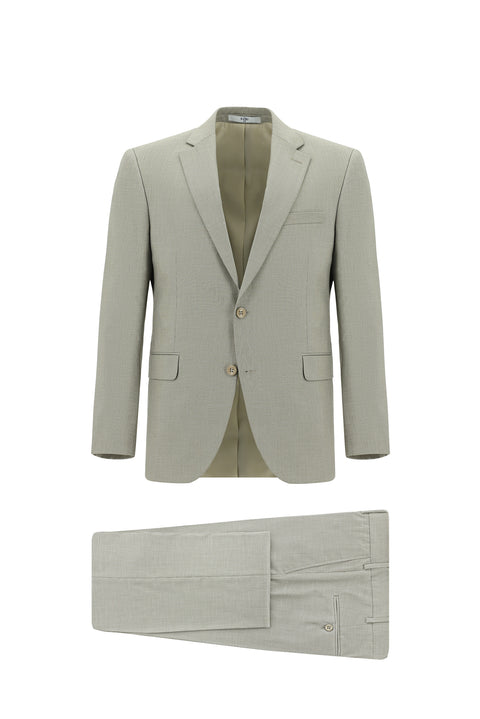 Yağ Yeşili-Olive 6 Drop Regular Fit Standart Kesim Desenli Takım Elbise
