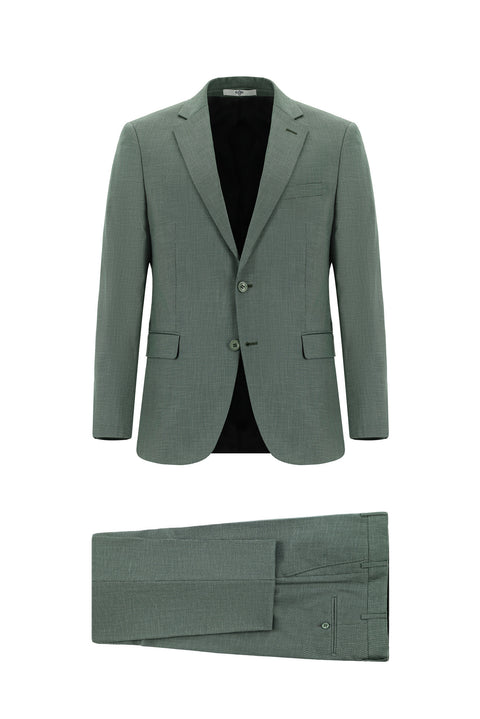 Koyu Yeşil 7 Drop Slim Fit Dar Kesim Desenli Takım Elbise