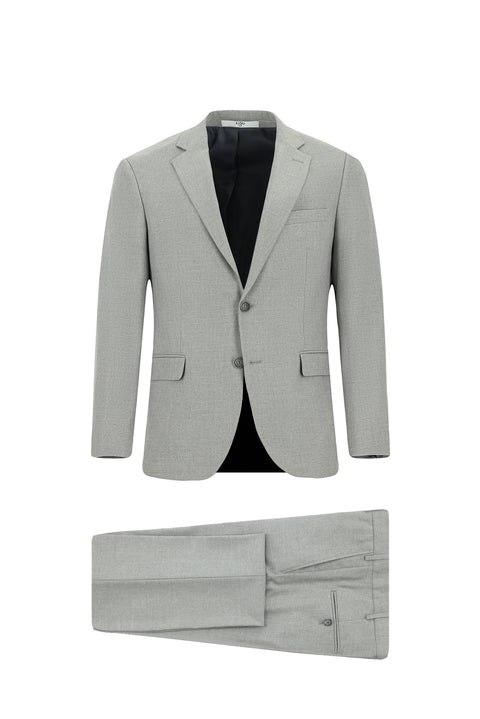 Orta Gri 7 Drop Slim Fit Dar Kesim Desenli Takım Elbise