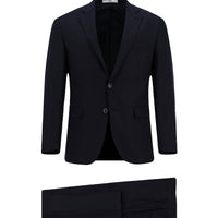 Koyu Lacivert Slim Fit Dar Kesim Desenli Klasik Takım Elbise