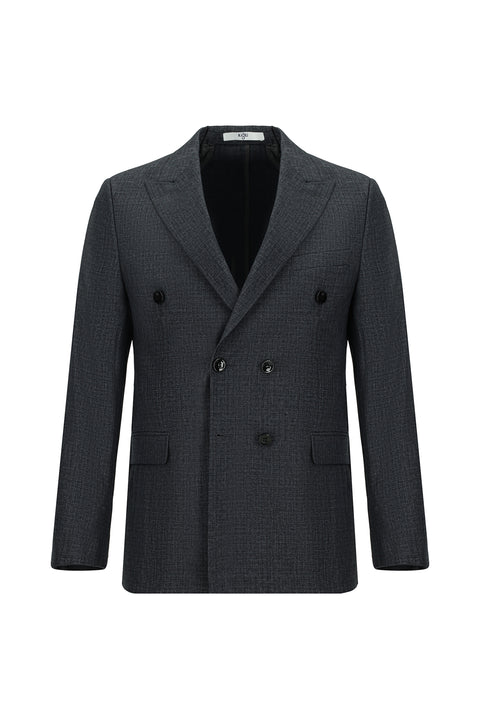 Koyu Füme 7 Drop Slim Fit Dar Kesim Desenli Kruvaze Takım Elbise