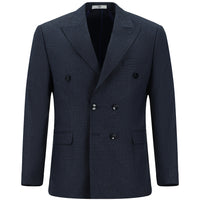 Koyu Lacivert 7 Drop Slim Fit Dar Kesim Desenli Kruvaze Takım Elbise