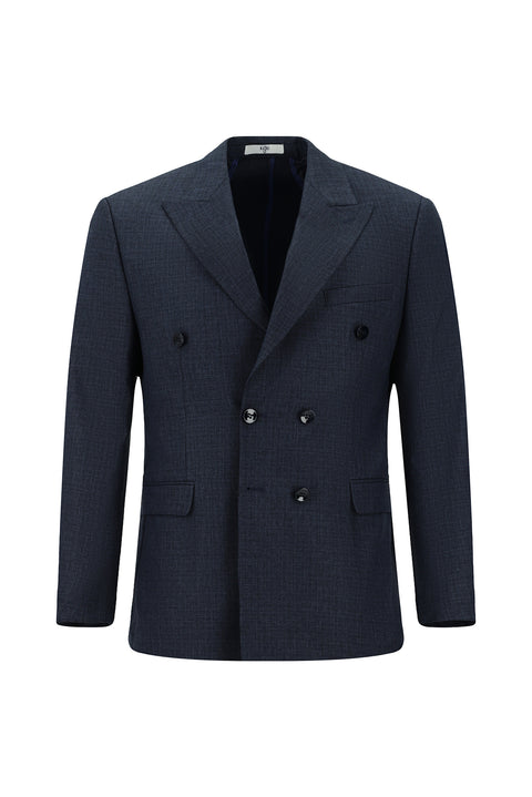 Koyu Lacivert 7 Drop Slim Fit Dar Kesim Desenli Kruvaze Takım Elbise