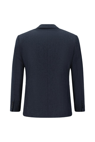  Koyu Lacivert Slim Fit Dar Kesim Desenli Kruvaze Takım Elbise