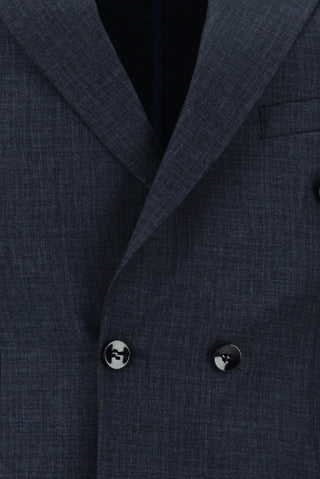  Koyu Lacivert Slim Fit Dar Kesim Desenli Kruvaze Takım Elbise