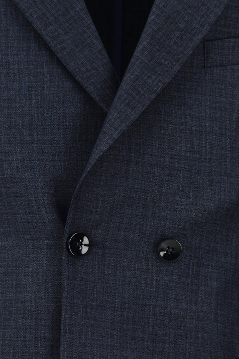 Koyu Lacivert 7 Drop Slim Fit Dar Kesim Desenli Kruvaze Takım Elbise