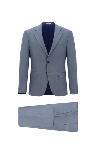  Koyu Mavi  Relaxed Fit Rahat Kesim Klasik Desenli Takım Elbise