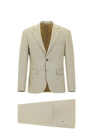  Açık Bej Relaxed Fit Rahat Kesim Klasik Desenli Takım Elbise