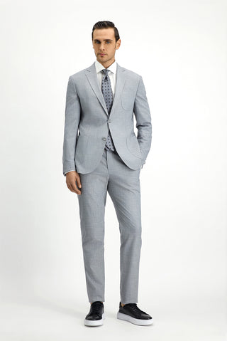  Açık Gri Super Slim Fit Ekstra Dar Kesim Desenli Beli Lastikli İpli Takım Elbise