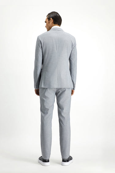 Açık Gri Super Slim Fit Ekstra Dar Kesim Desenli Beli Lastikli İpli Takım Elbise