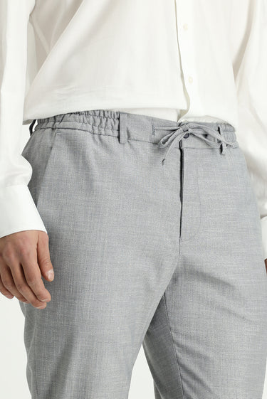 Açık Gri Super Slim Fit Ekstra Dar Kesim Desenli Beli Lastikli İpli Takım Elbise