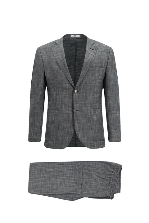 Dark Navy 7 Drop Super Slim Fit Extra Narrow Cut Patterned Elastic Waist Drawstring Suit