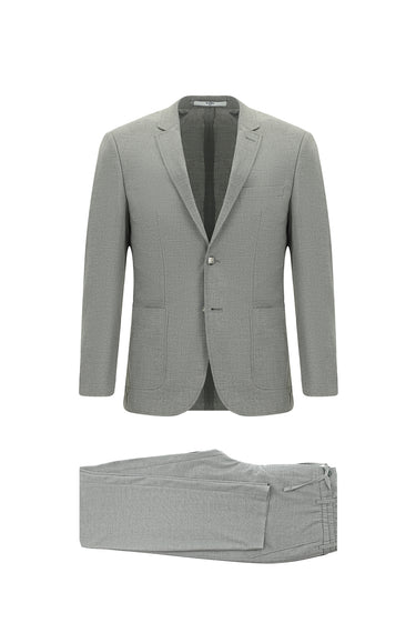  Orta Gri Super Slim Fit Ekstra Dar Kesim Desenli Beli Lastikli İpli Spor Takım Elbise