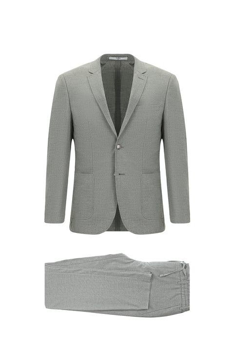 Orta Gri 7 Drop Super Slim Fit Eksra Dar Kesim Desenli Beli Lastikli İpli Spor Takım Elbise