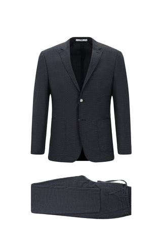  Koyu Lacivert Super Slim Fit Ekstra Dar Kesim Desenli Beli Lastikli İpli Spor Takım Elbise