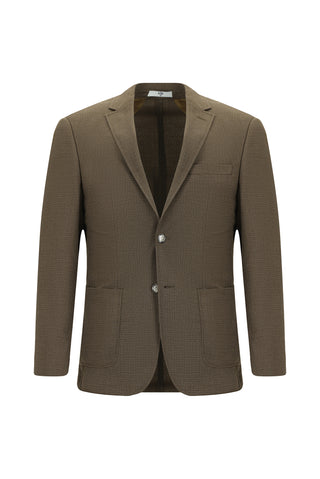  Orta Kahve Super Slim Fit Ekstra Dar Kesim Desenli Beli Lastikli İpli Spor Takım Elbise