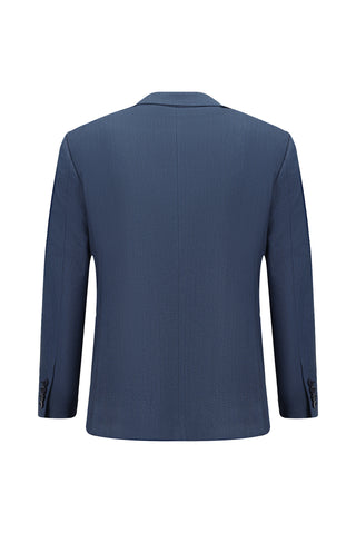  Koyu Lacivert Relaxed Fit Rahat Kesim Likralı Klasik Desenli Takım Elbise