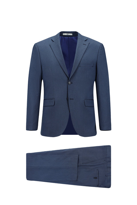 Koyu Lacivert 4 Drop Relaxed Fit Rahat Kesim Likralı Desenli Takım Elbise