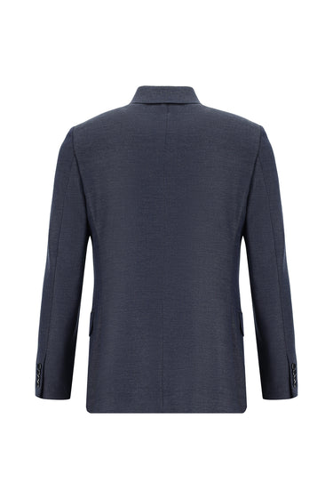  Orta Lacivert Slim Fit Dar Kesim Klasik Desenli Takım Elbise