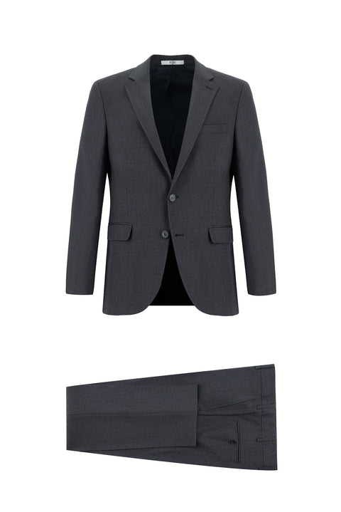 Koyu Antrasit 7 Drop Slim Fit Dar Kesim Desenli Takım Elbise