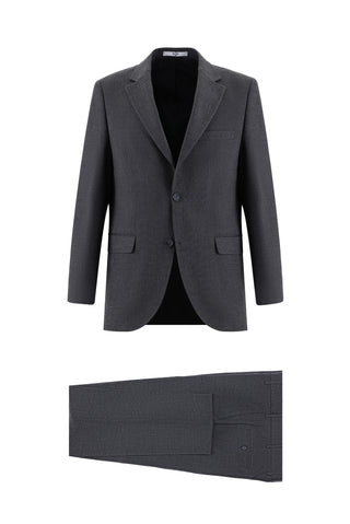  Koyu Füme 4 Drop Relaxed Fit Rahat Kesim Desenli Takım Elbise