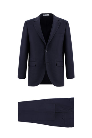  Koyu Lacivert 4 Drop Relaxed Fit Rahat Kesim Desenli Takım Elbise