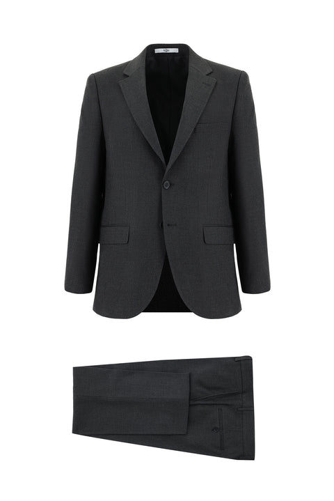 Koyu Antrasit 4 Drop Relaxed Fit Rahat Kesim Desenli Takım Elbise