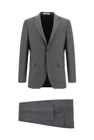  Orta Füme 7 Drop Slim Fit Dar Kesim Desenli Takım Elbise