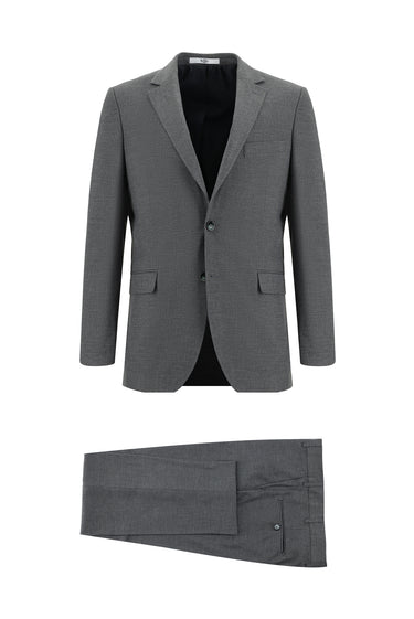 Orta Füme Slim Fit Dar Kesim Klasik Desenli Takım Elbise