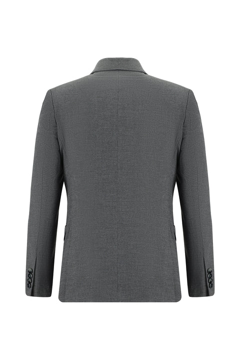 Orta Füme 7 Drop Slim Fit Dar Kesim Desenli Takım Elbise