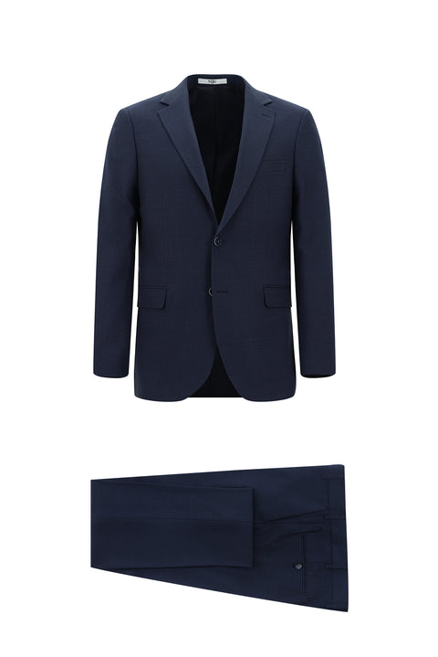 Orta Lacivert 7 Drop Slim Fit Dar Kesim Desenli Takım Elbise