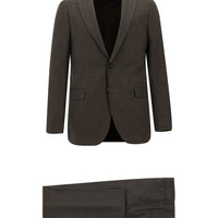 Orta Kahve Slim Fit Dar Kesim Klasik Desenli Takım Elbise