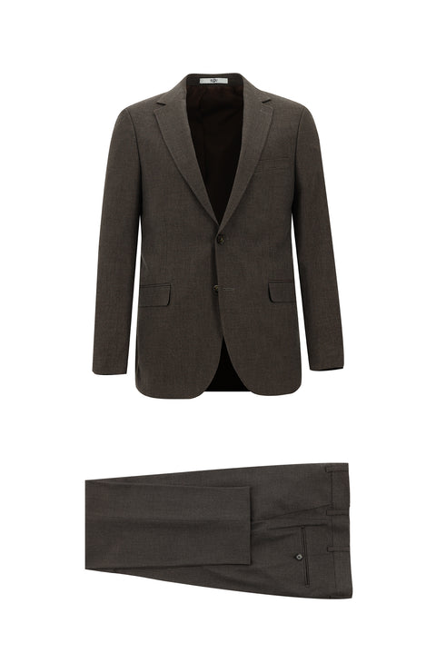 Orta Kahve 7 Drop Slim Fit Dar Kesim Desenli Takım Elbise