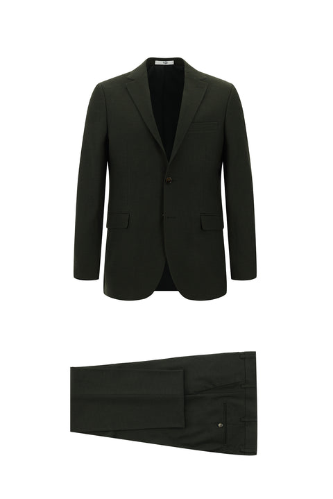 Koyu Haki 7 Drop Slim Fit Dar Kesim Desenli Takım Elbise