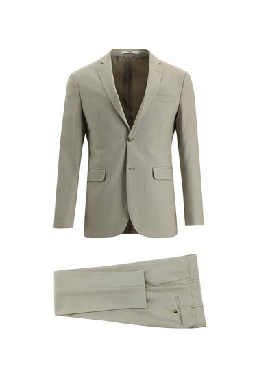 Açık Bej Super Slim Fit Ekstra Dar Kesim Desenli Klasik Takım Elbise