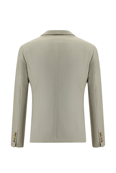 Açık Bej Super Slim Fit Ekstra Dar Kesim Desenli Klasik Takım Elbise