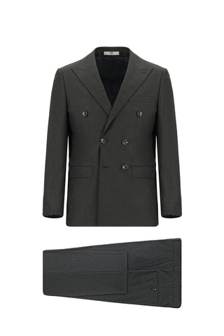  Orta Antrasit Regular Fit Desenli Kruvaze Takım Elbise