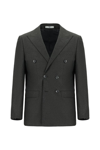  Orta Antrasit Regular Fit Desenli Kruvaze Takım Elbise