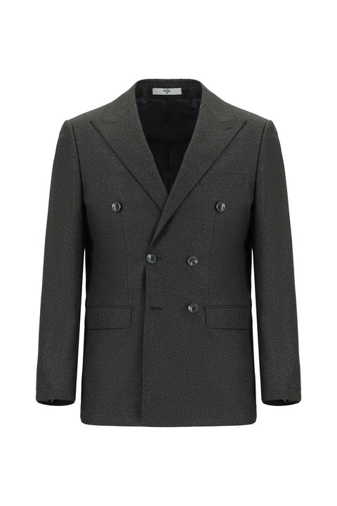 Orta Antrasit 6 Drop Regular Fit Standart Kesim Desenli Kruvaze Takım Elbise