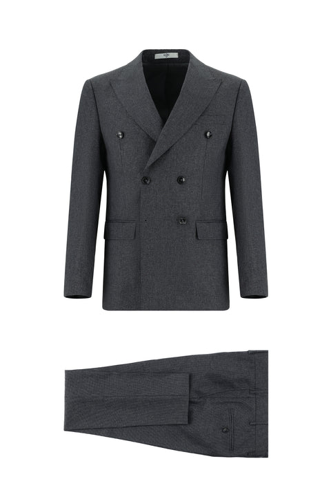 Koyu Füme 7 Drop Slim Fit Dar Kesim Desenli Kruvaze Takım Elbise