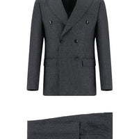 Koyu Füme 7 Drop Super Slim Fit Eksra Dar Kesim Desenli Kruvaze Takım Elbise