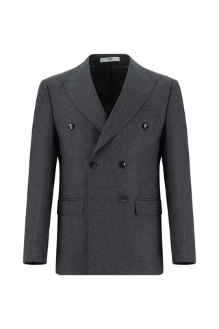  Koyu Füme Super Slim Fit Ekstra Dar Kesim Desenli Kruvaze Takım Elbise