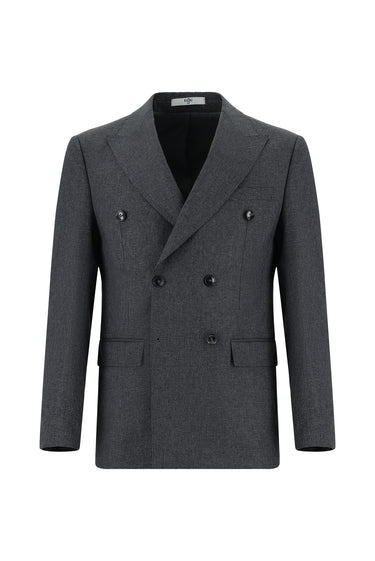  Koyu Füme Slim Fit Dar Kesim Desenli Kruvaze Takım Elbise