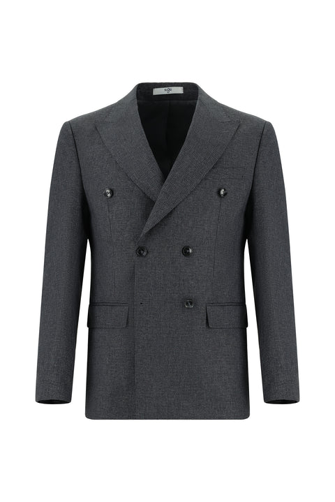 Dark Gray 7 Drop Slim Fit Patterned Double-Breasted Suit